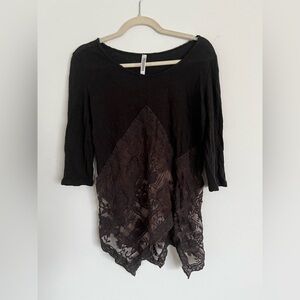 Vintage Monoreno Brown Linen Mesh Top Medium